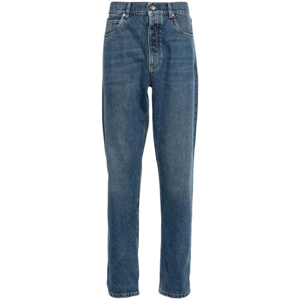 Indigo Denim Trousers with Logo Embroidery