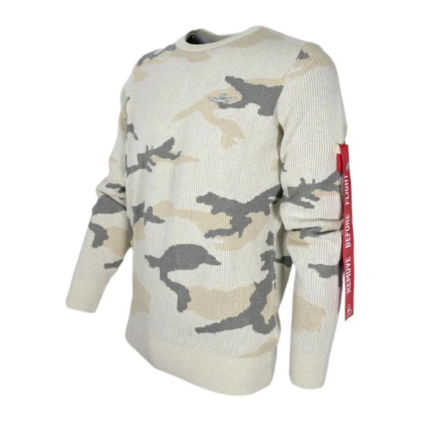 Mens Crew Neck Sweater with Camouflage Pattern