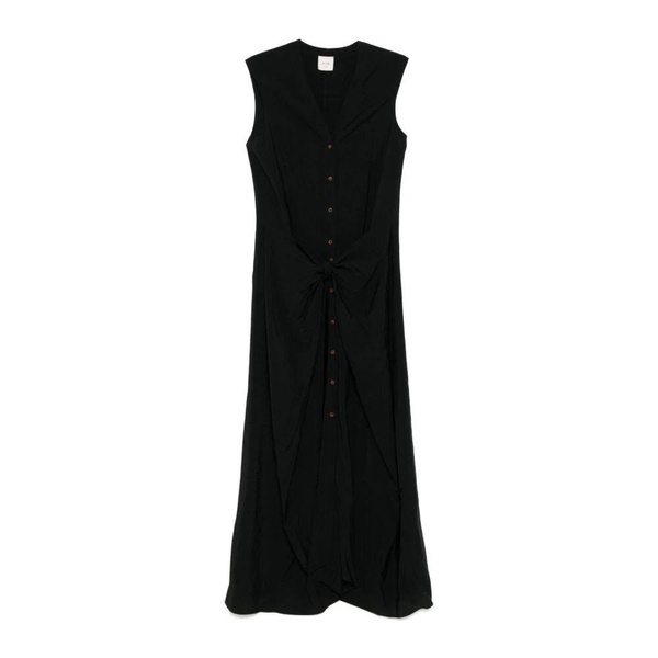 Black Sleeveless Front Button Dress