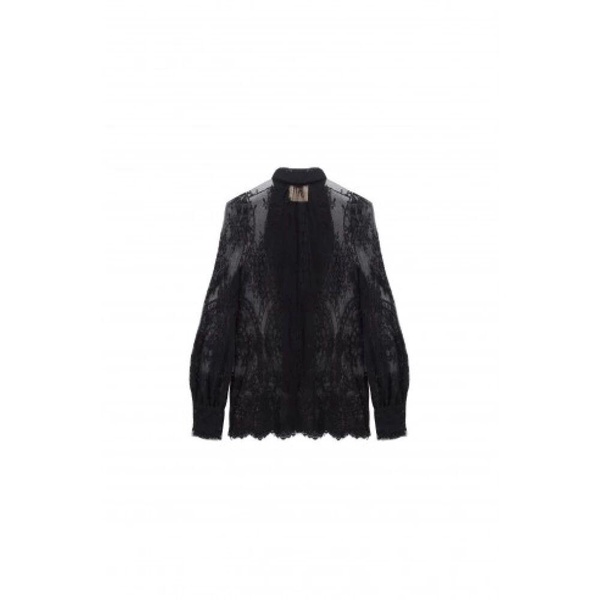 Lace Ruffle Shirt with Bow