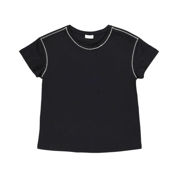 Black Cotton T-Shirt with Stones