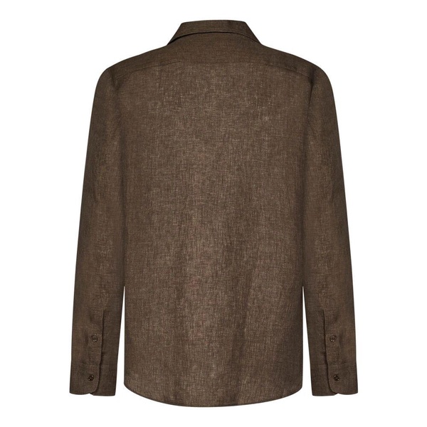 Brown Linen Shirt with Capri Collar
