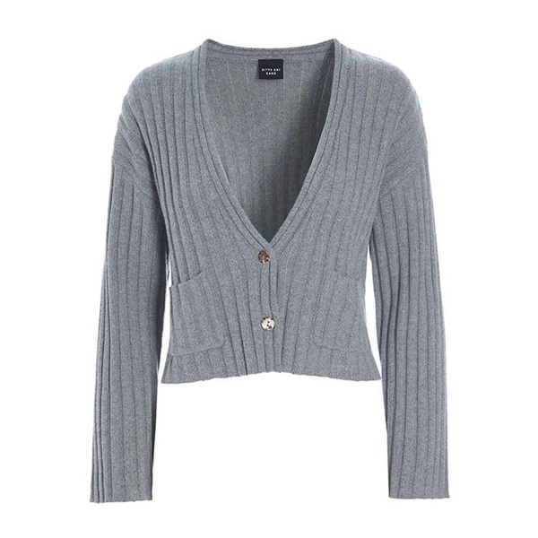 Classic Rib Knit Cardigan Grey Melange