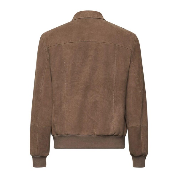 Camel Leather Coat with Shirt Collar