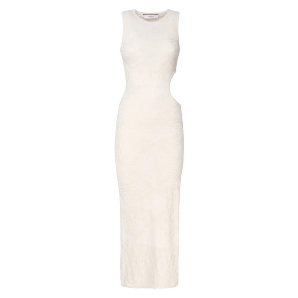 Elegant Long Cream Dress with Cut-out