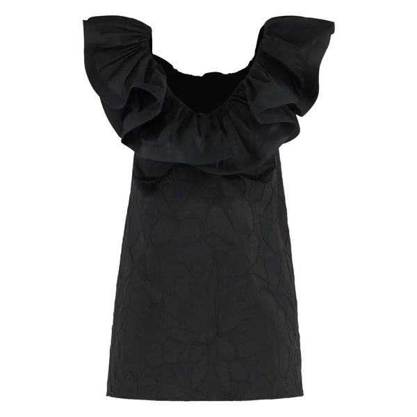 Ruffled Floral Jacquard Mini Dress