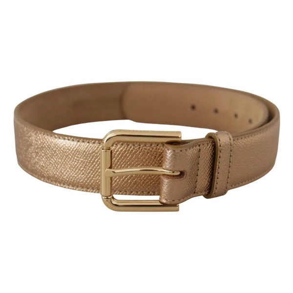 Chic Rosy Gold Leather Belt with Logo Buckle