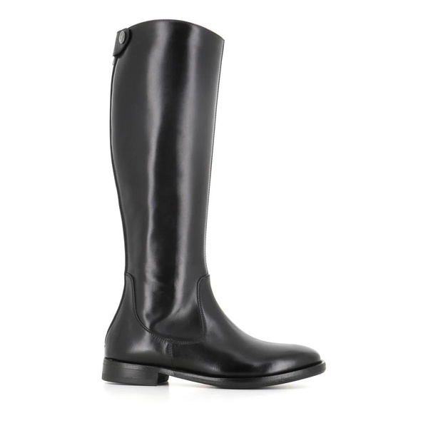 Black Leather High Boots Women