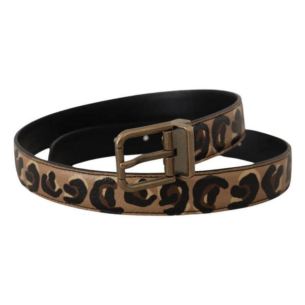 Leopard Print Belt with Bronze Metal Buckle