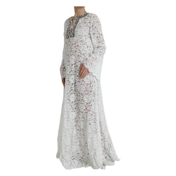 White Lace Crystal Embellished Shift Dress