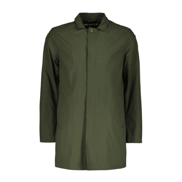 Green Slim-Fit Trench Coat with Covered Buttoning