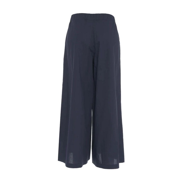 Blue Flared Pants Elastic Waist Slip Pockets