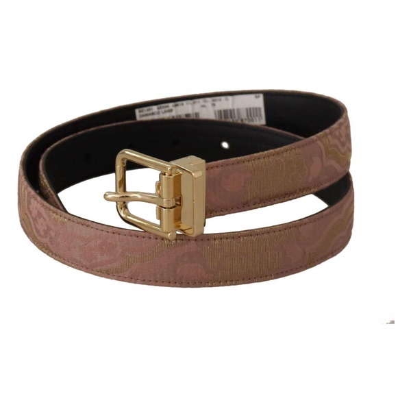 Rose Gold Leather Logo Engraved Metal Buckle Belt