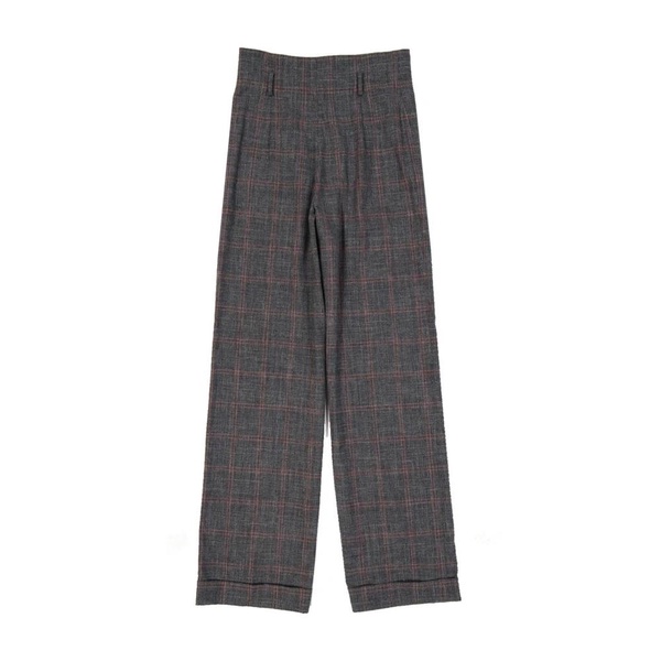 Gray Checkered Cotton Wool Trousers