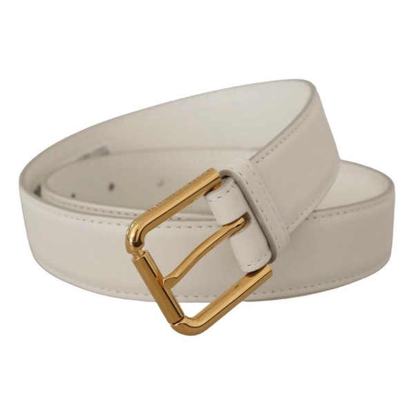White Calf Leather Gold Tone Logo Belt