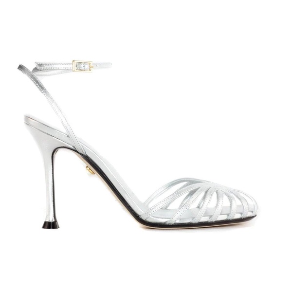 Silver Cage Sandals with Crossed Straps