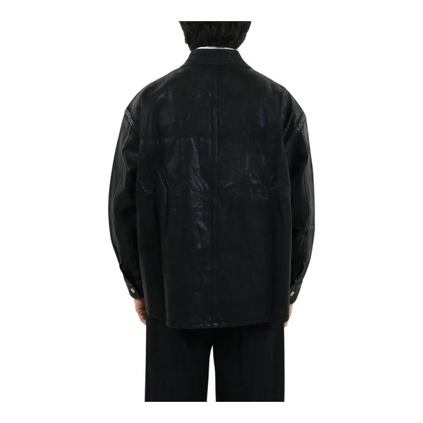 Coated Denim Kimono Shirt Black
