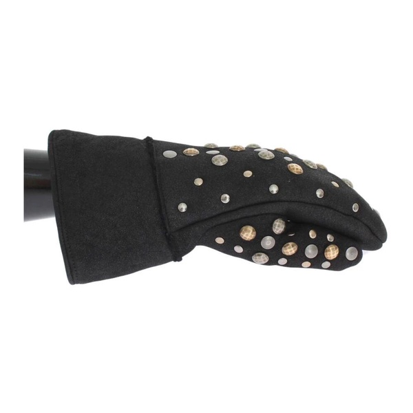Studded Shearling Gloves - Black