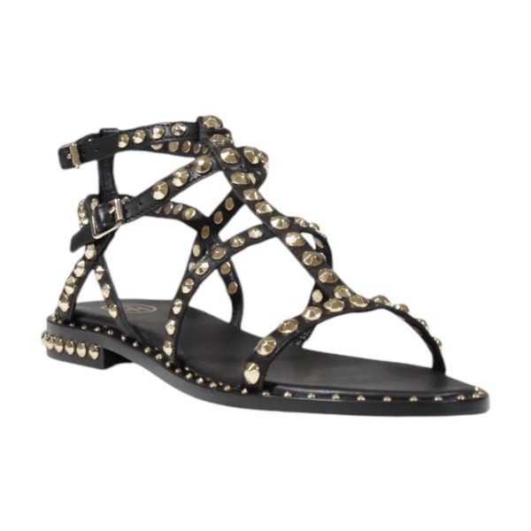 Black Leather Buckle Sandals