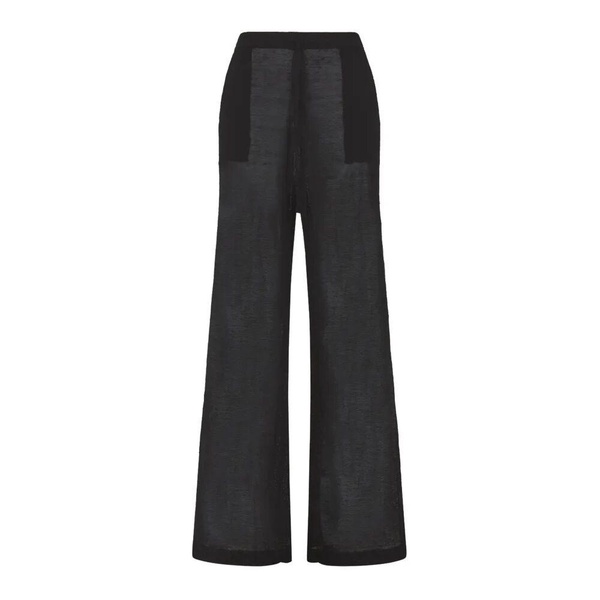 Black Linen Drawstring Trousers with Pockets
