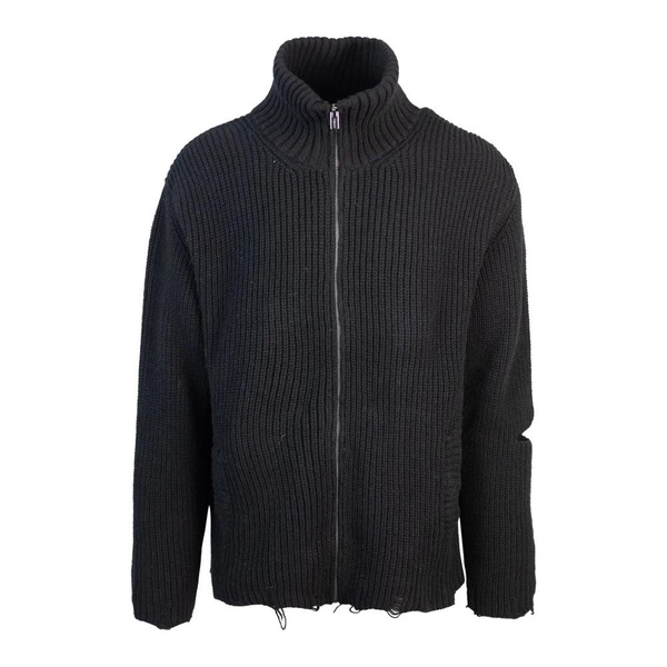 Black Zip-Up Sweater with High Neck