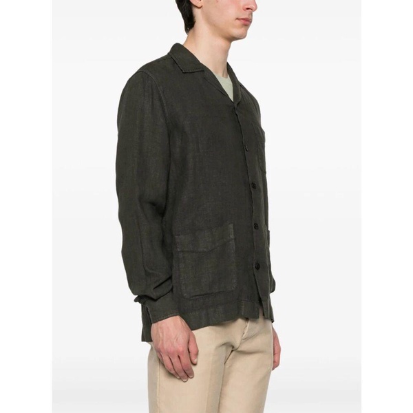 Green Linen Bowling Collar Overshirt