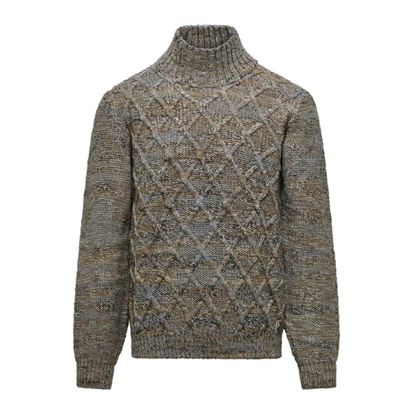 Multicoloured Yarn Turtleneck with Plait Pattern