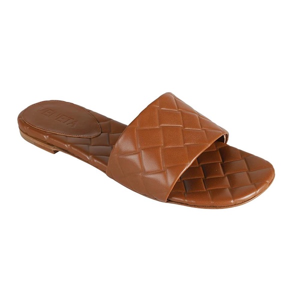 Cognac Sandals Intreccio Pattern Padded Design