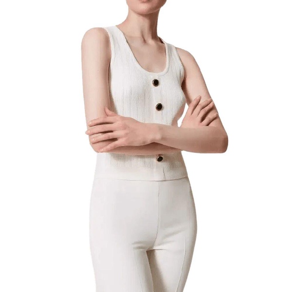White Knit Button Top Fitted Style