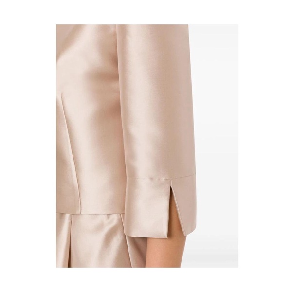 Beige Satin Finish Crew Neck Jacket