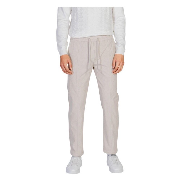 Beige Polyester Lace-Up Trousers