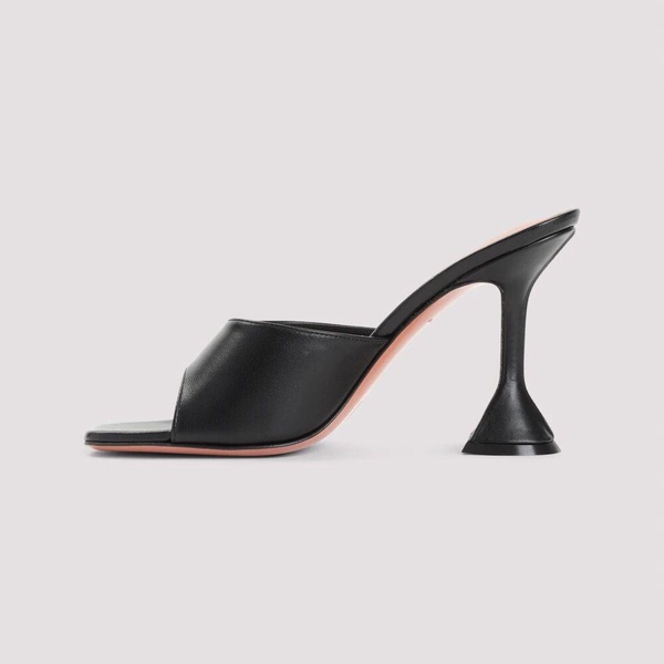 Black Leather Heeled Slippers