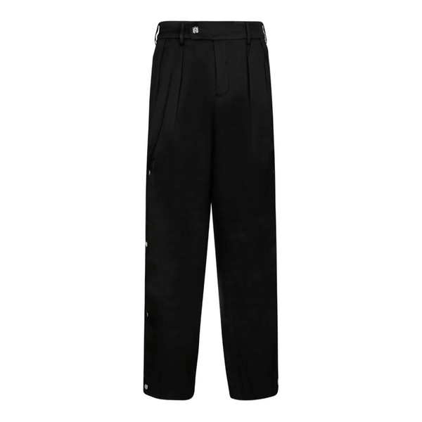 Black Side Pleats Pants with Press Studs