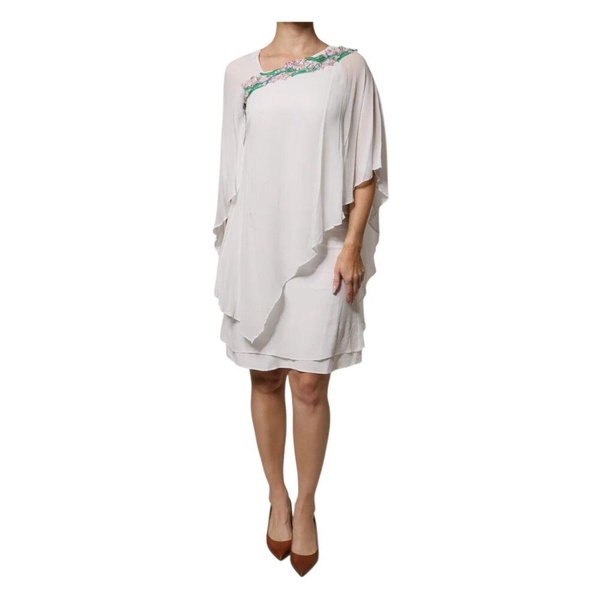 White Floral Embroidery Chiffon Shift Dress