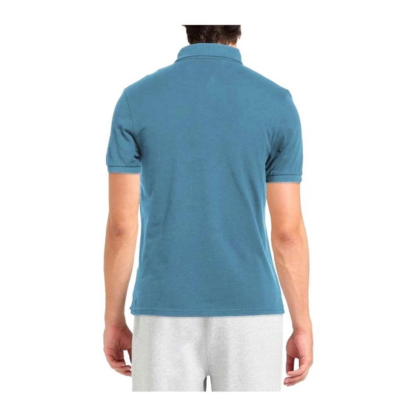 Blue Cotton Polo Shirt with Three-Button Collar