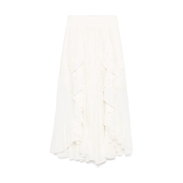 Ivory White Pleated Asymmetric Hem Skirt
