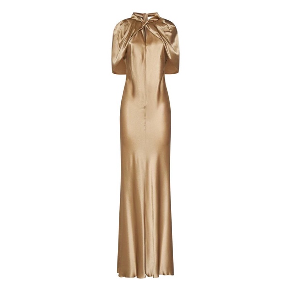 Golden Satin Dress with Cape Sleeves