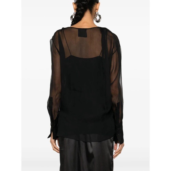 Black Silk Chiffon Wrap Blouse