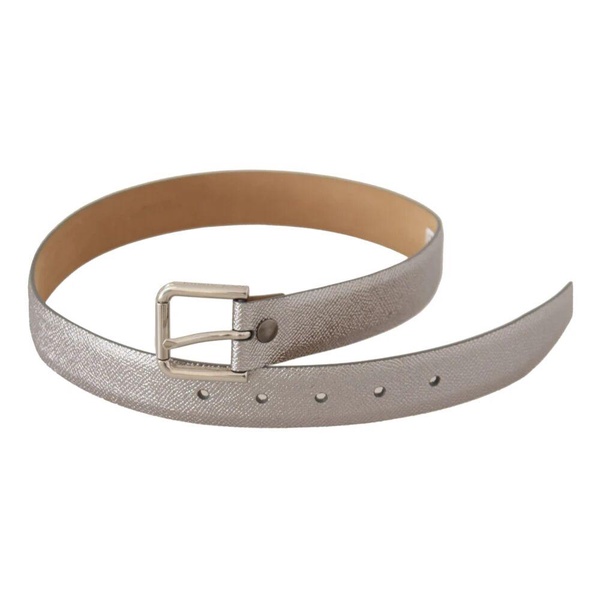 Silver Metallic Leather Waist Belt with Metal Buckle