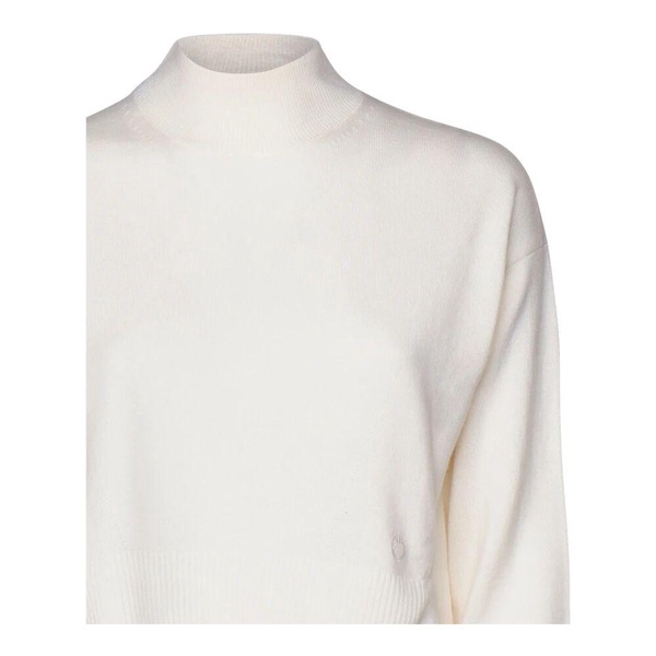 White Wool Sweater Half High Neck