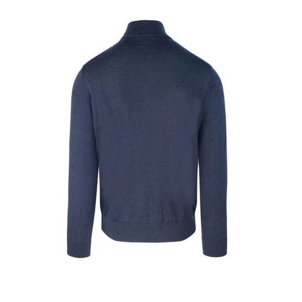 Blue Wool Slim Fit Half-Zip Sweater
