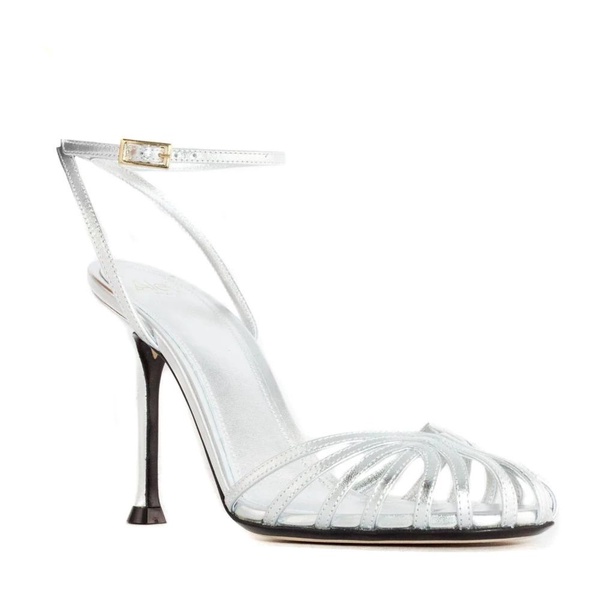 Silver Cage Sandals with Crossed Straps