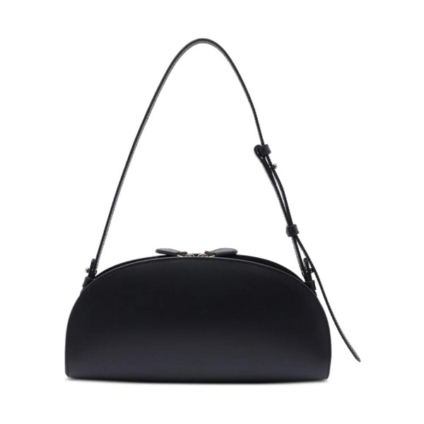 Black Leather Shoulder Bag with Zipper