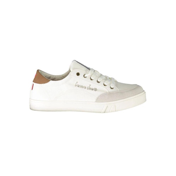 White Polyester Sneakers with Lace-Up, Contrast Details, Logo