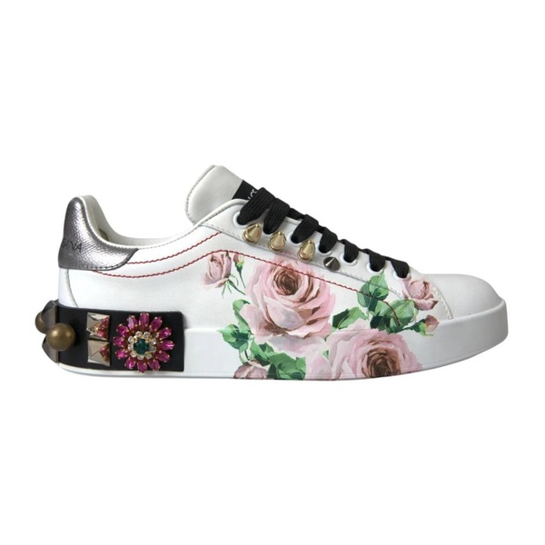 Crystal Embellished Floral Leather Sneakers