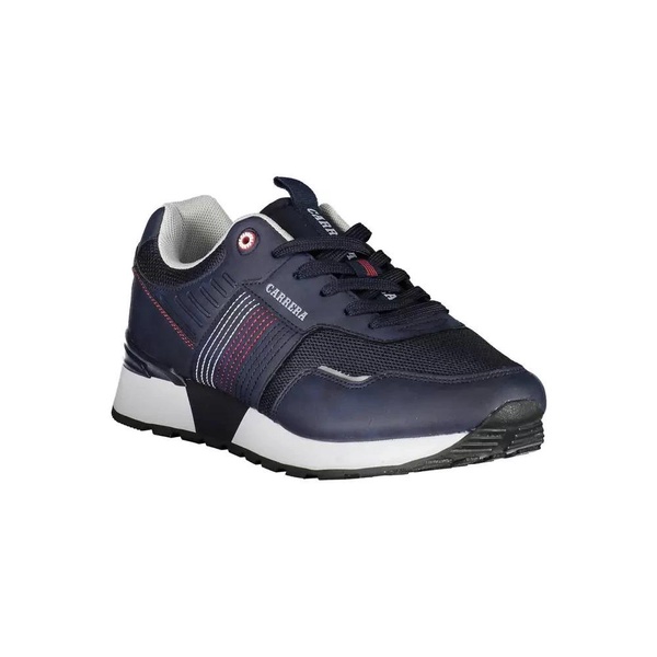 Blue Polyester Sneaker with Laces and Logo
