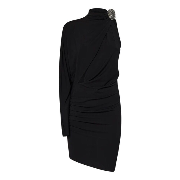 Black One Shoulder Draped Dress