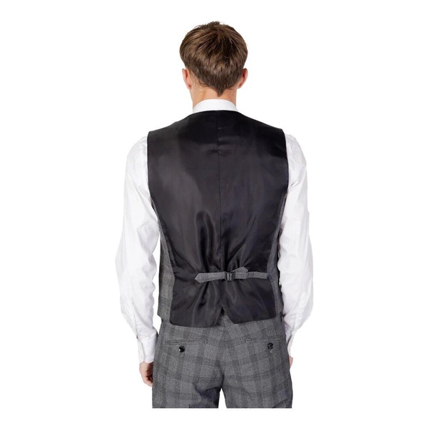 Checked Button-Front Gilet Black