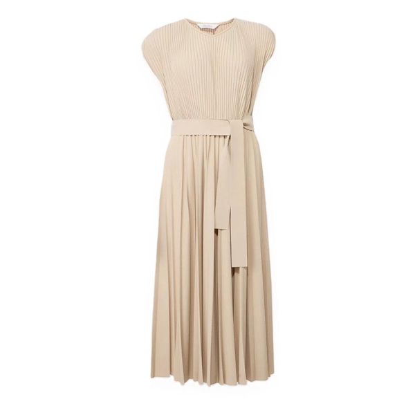 Pleated midi dress with adjustable belt
