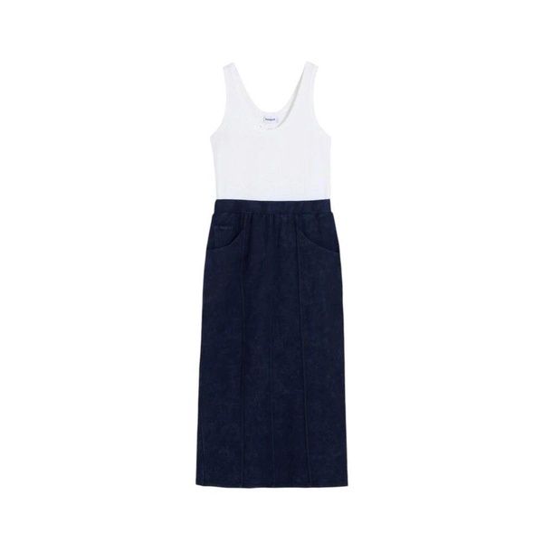Blue Sleeveless Dress with Front Pockets